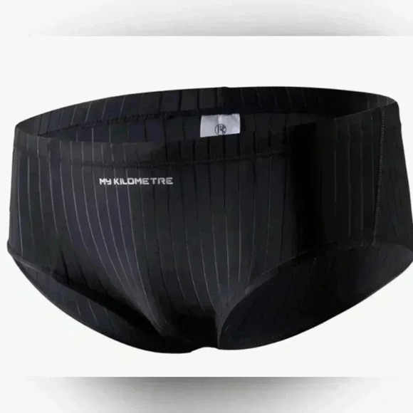 MY KILOMETER MEN ATHLETIC SWIMWEAR BRIEFS TRUNKS PURE BLACK NWT 3XL - Picture 2 of 9